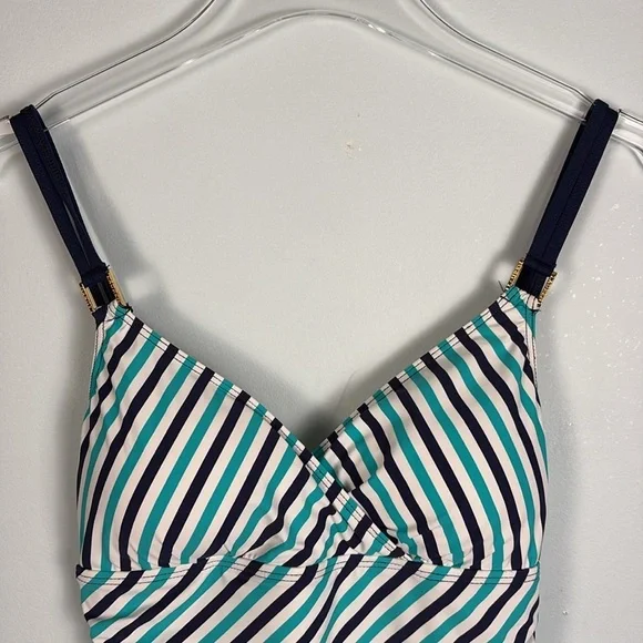 Striped Navy and White One Piece Swimsuit - Picture 3 of 5